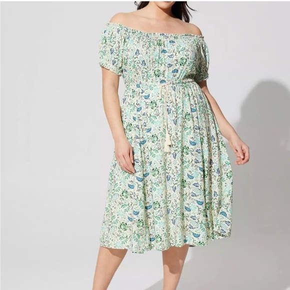 torrid Dresses & Skirts - Torrid Off-Shoulder Midi Dress 3X Short Sleeves Ditzy Floral Cottagecore Peasant